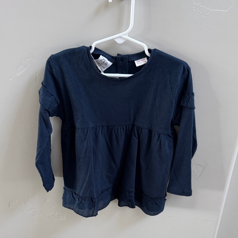 Zara Kids Dark Blue Long Sleeve Ruffle Peplum Top